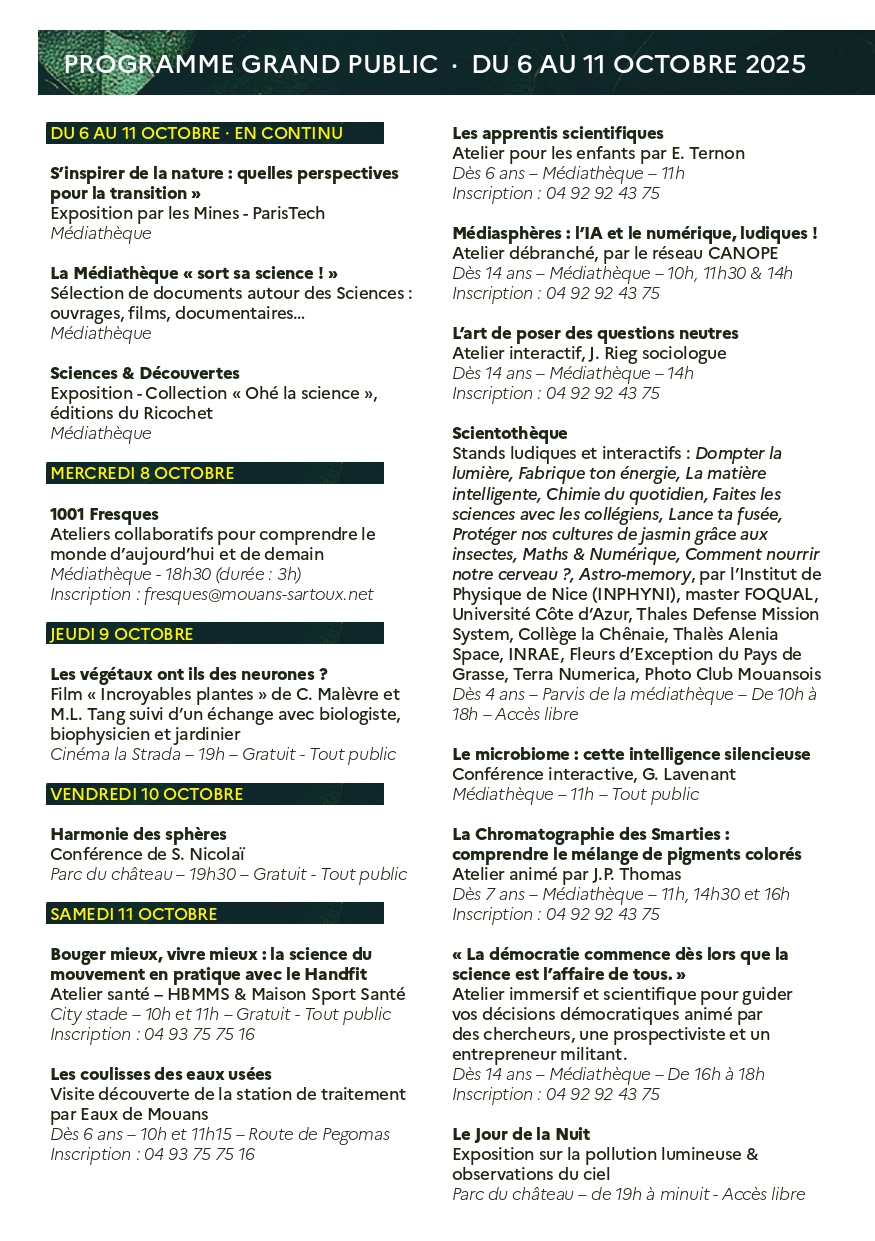 Fête des Sciences Programme médiathèque Mouans Sartoux