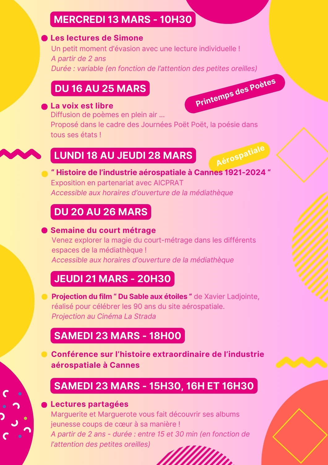 Programme médiathèque mouans Sartoux Mars 2024 2