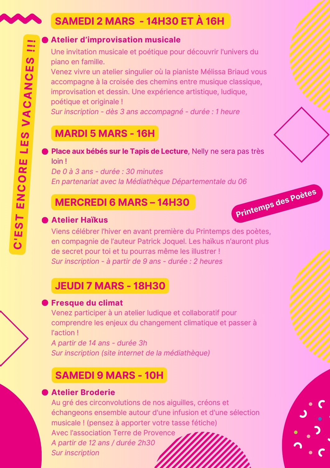 Programme médiathèque mouans Sartoux Mars 2024 2