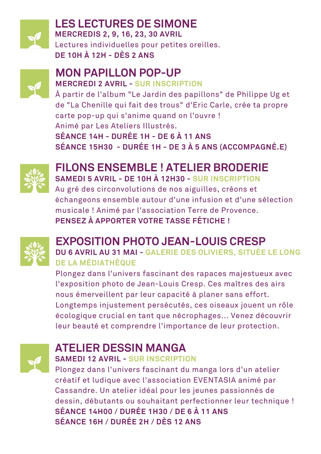 2 Programme Avril 25 Médiathèque Mouans Sartoux